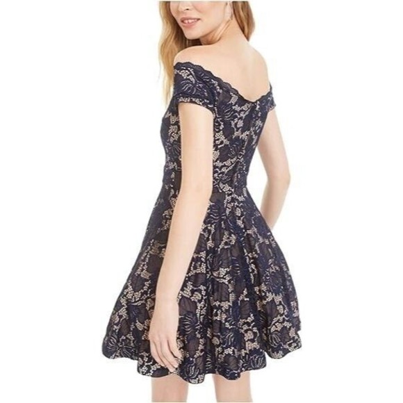B Darlin Lace Overlay Short Fit & Flare Blue Mini Cocktail Dress Size 7/8 - Picture 2 of 16